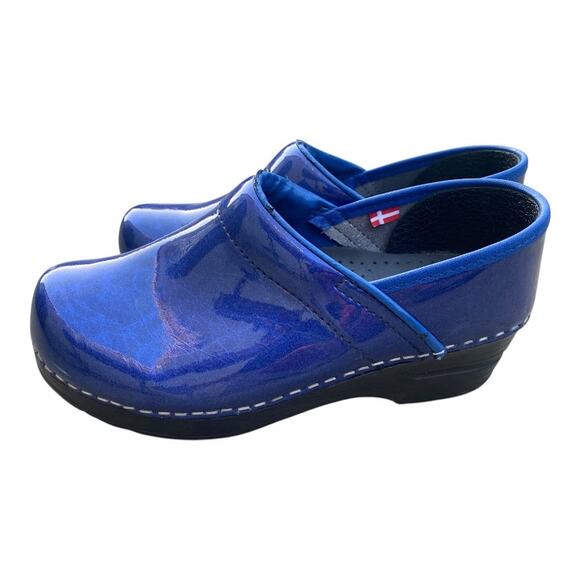 Sanita Professional Clogs Blue Marbled Patent Leather Nurse Shoe SZ 4 EU 35 - Picture 4 of 14